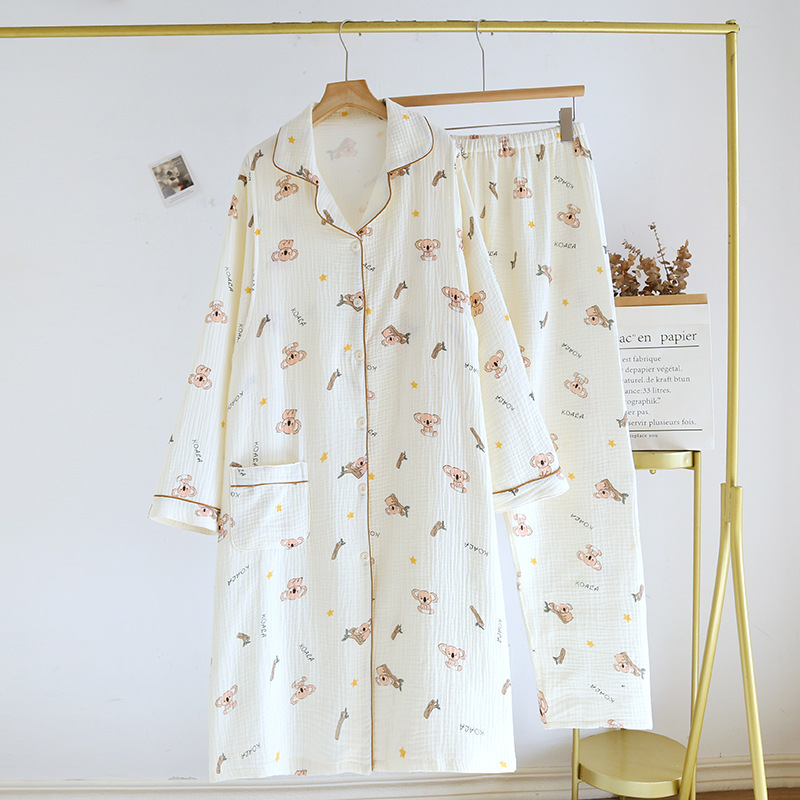 Maternity Two-Piece Set for Expectant Mothers, Pure Cotton Gauze Postpartum Wear for Delivery Room Inspection, Summer Thin Nursing Nightdress