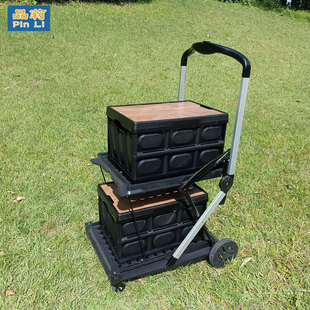 Double-layer portable storage cart with box travel trolley folding cart hiking express trolley shopping cart