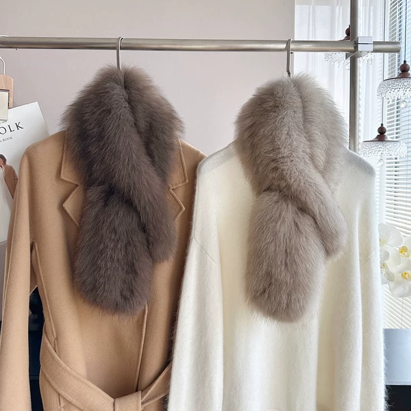 Double-sided real fox fur scarf for women, warm and versatile in winter, real fur neck warmer, double-sided fur weave