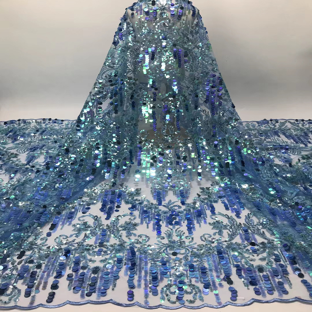 有气质名媛服装布料蕾丝绣花面料幻彩珠片亮片绣连衣裙面料JX2117