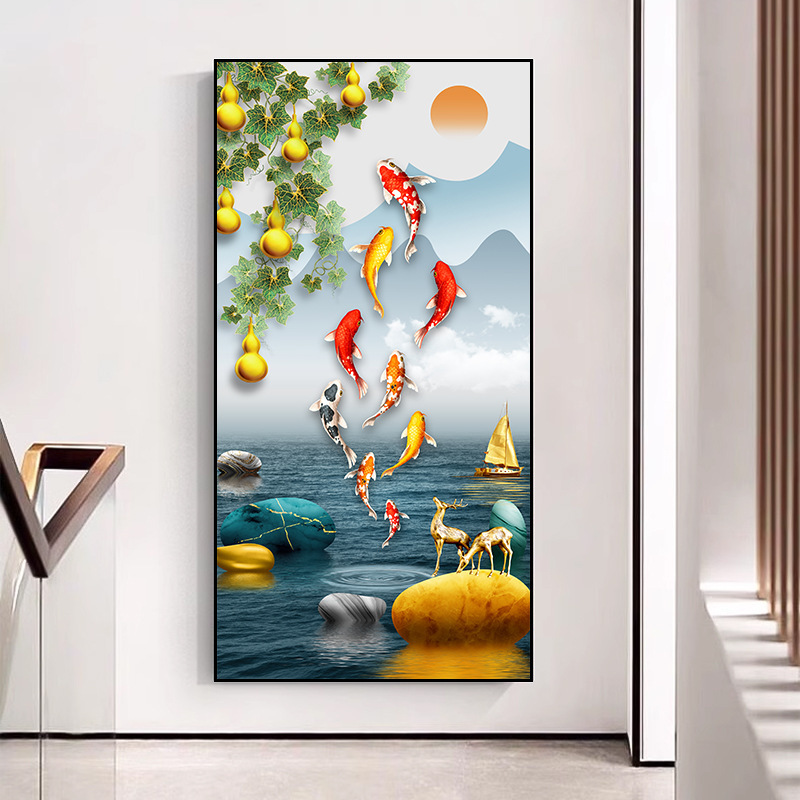 玄関装飾画九魚図軽豪華高級客間大気鹿掛け画入戸門廊下通路壁壁画|undefined