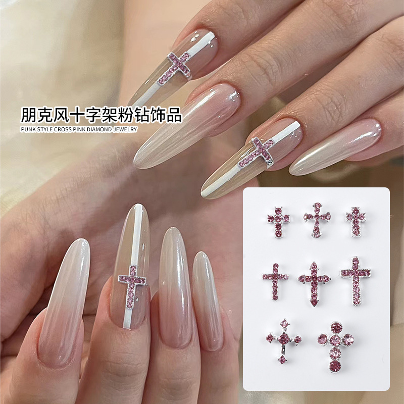 New Nail Art Cross Alloy Jewelry Pink Super Flash Full Diamond Punk Kroon Heart silver Nail Diamond Jewelry