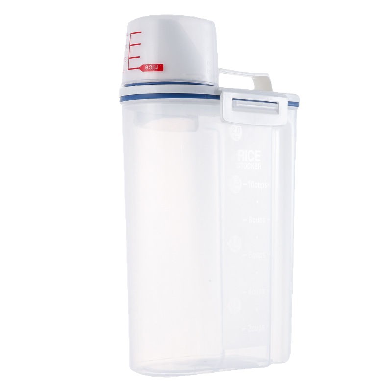 Cocina Tarro de almacenamiento de granos de plástico de estilo japonés transparente con taza medidora Cubo de mijo contenedor de almacenamiento de bocadillos de alimentos secos a prueba de humedad image 7