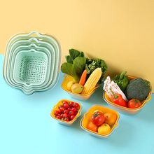 PET双层撞色蔬菜沥水篮厨房家用塑料水果盘客厅滤水菜篓淘洗菜篮