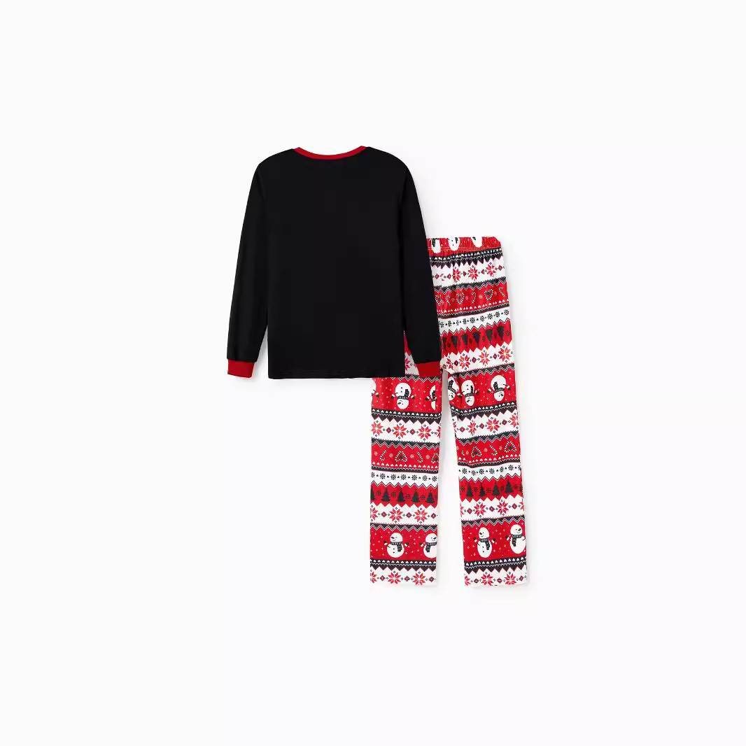 Höst- och vintertryckta hemkläder pyjamasset julhatt föräldrabarnskläder_voghion.com