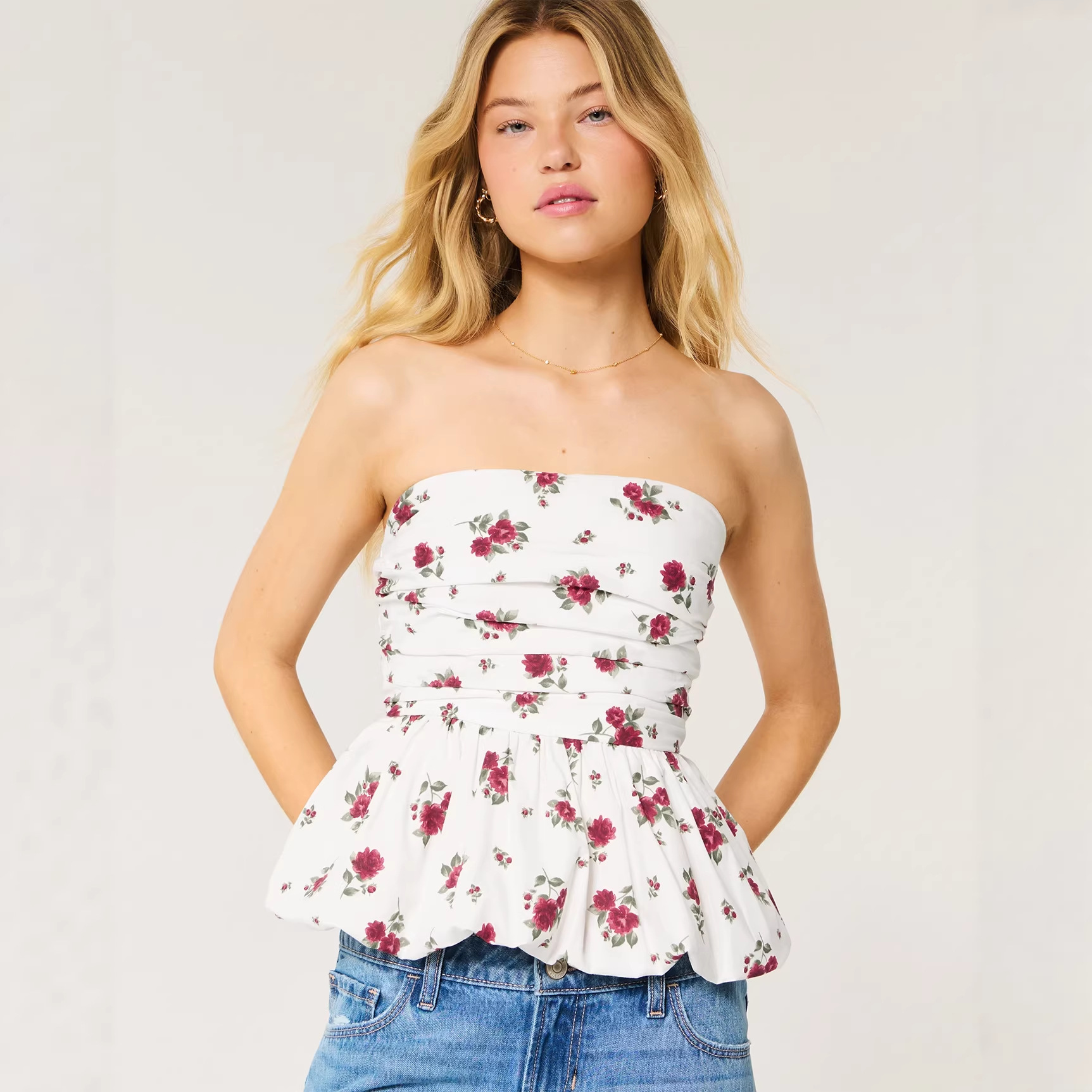 外贸跨境欧美亚马逊热卖女装复古纯欲碎花抹胸吊带上衣