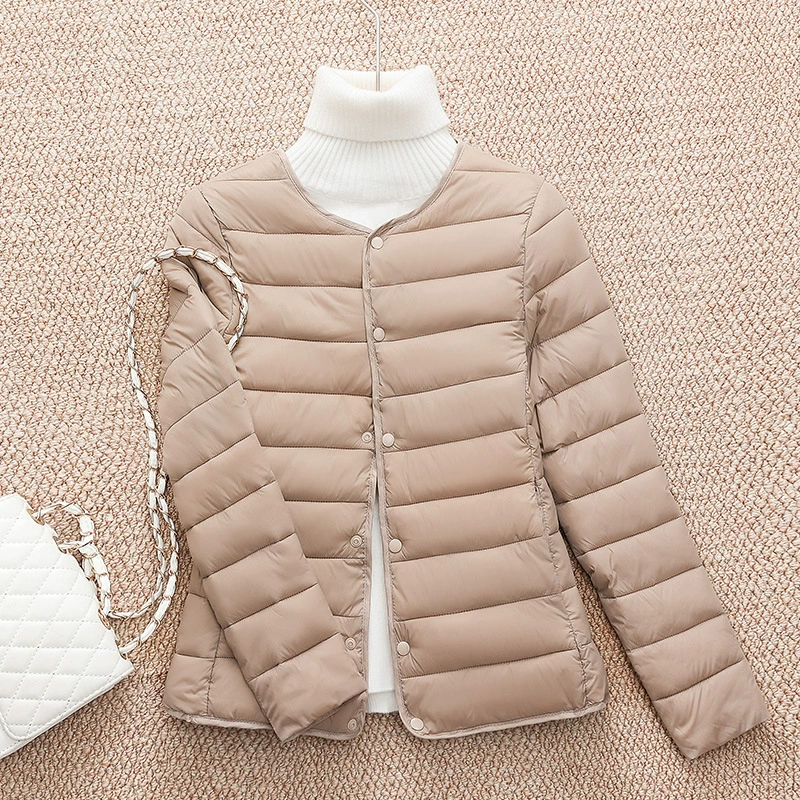 Lightweight Short Down Jacket with Liner - Slim Fit, Round Collar, Warm Inner Layer for chilly days