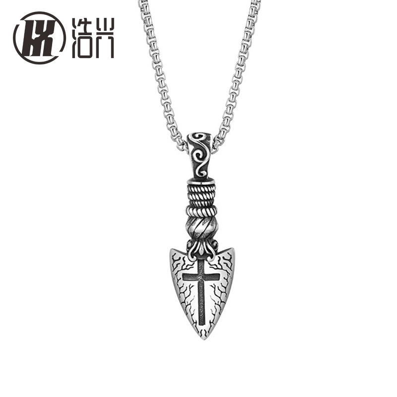 European and American foreign trade jewelry jewelry cross shield men's non-decolorization sweater chain niche hip-hop necklace titanium steel European and American foreign trade jewelry jewelry cross shield men's non-decolorization sweater chain niche hip-hop necklace titanium steel