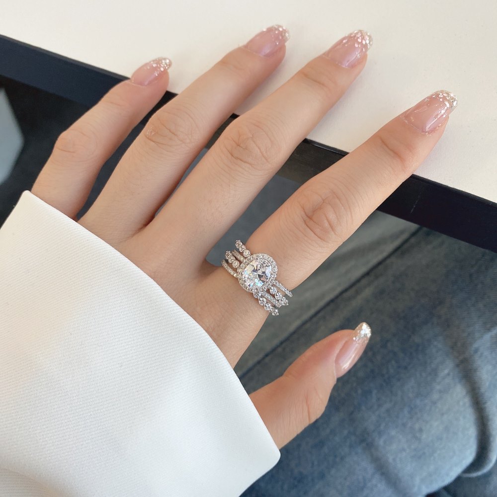 Fashion Oval Sterling Silver Inlay Zircon Rings 1 Piece