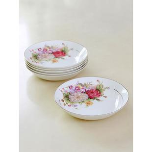 Bone China Tableware 6 Inch 8 Nest Plate 10 Inch Deep Plate Vegetable Plate Household Ceramic Soup Plate Dumpling Plate Fish Plate