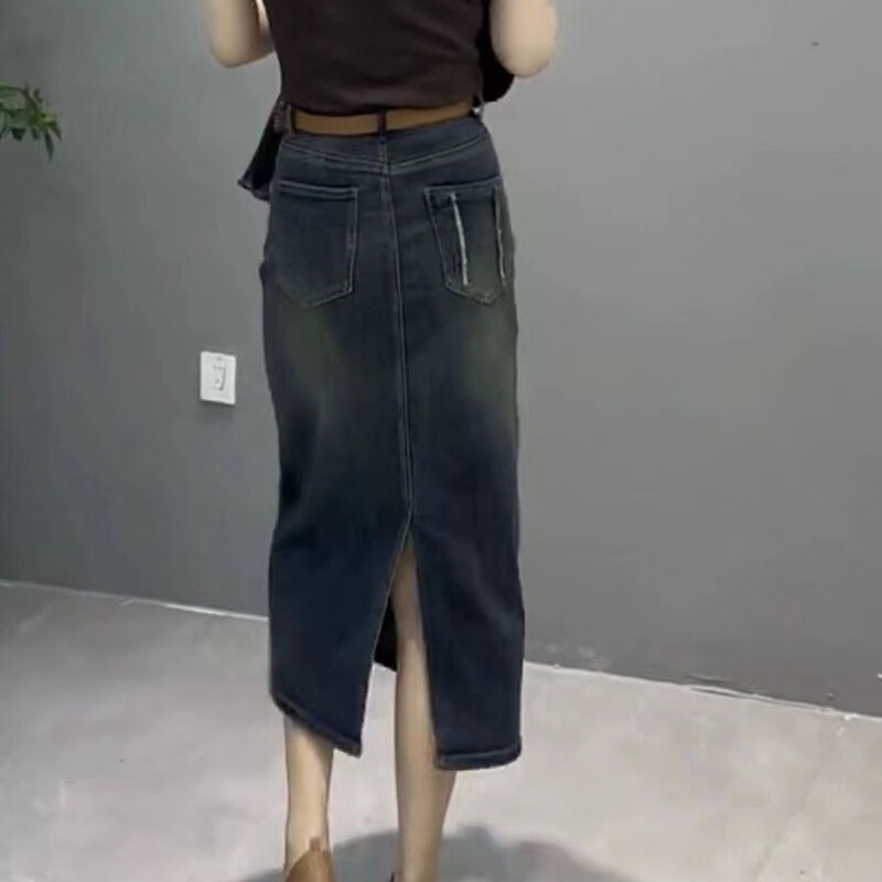 梨形身材微胖穿搭大码女装牛仔半身裙子2025年秋冬新款开叉包臀裙|undefined