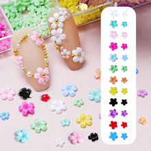 亚马逊五瓣花美甲饰品 12格盒装大小混合树脂花饰品套装金银刚珠