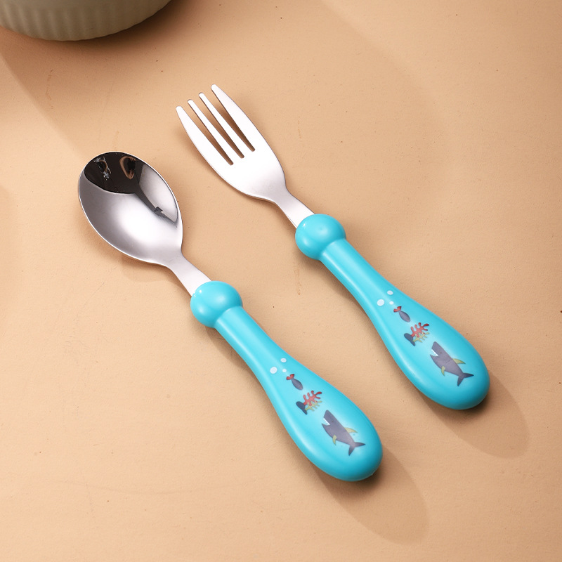 Round handle fork spoon blue