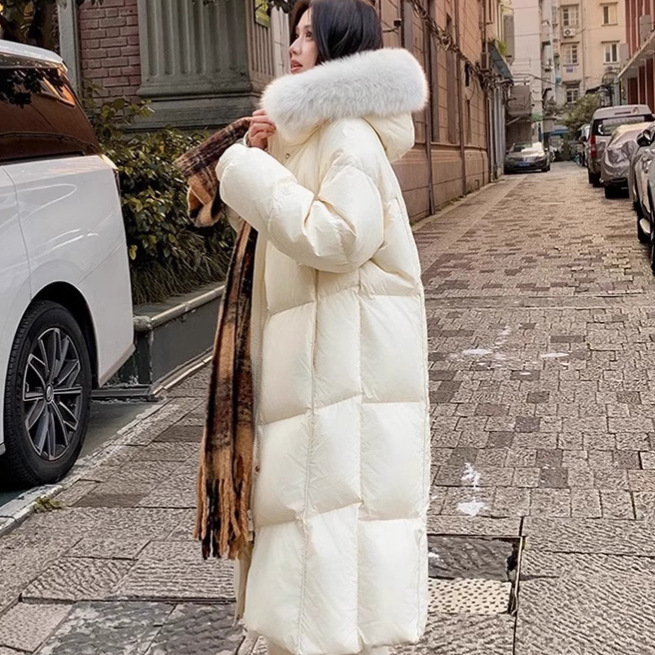 Super Good-Looking Goose down down Jacket for Women 25 Winter New Style Fox Fur Collar Milky Slimming Look Over-The-Knee Thickeneded Warm Jacket