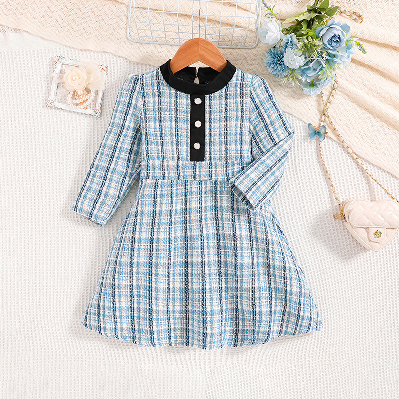 Mädchen Kleid Mit Karomuster Langarm Im Prinzessin Stil_voghion.com