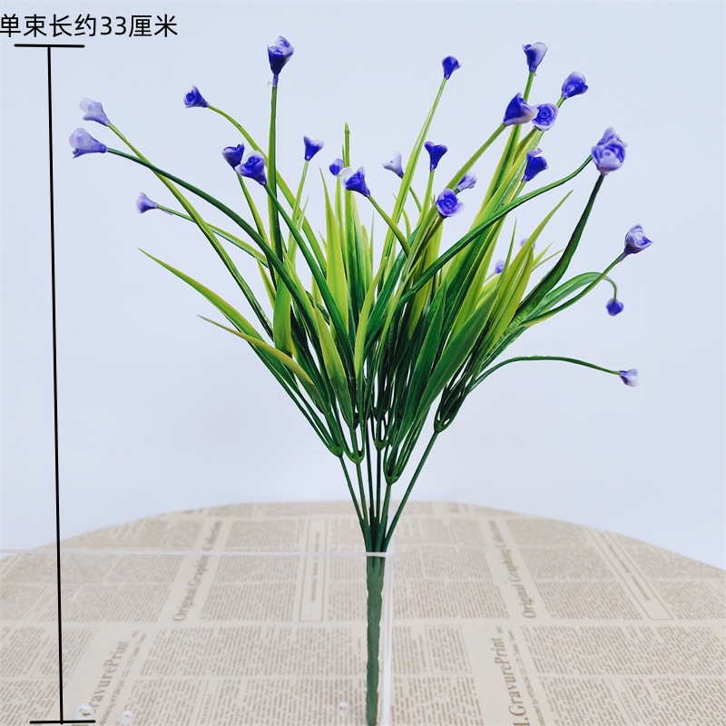 Flores de plástico falsas de una sola flor yucari hierba de agua decoración cercas de flores llenas de estrellas pequeñas flores de flores de simulación de flores verdes rosas