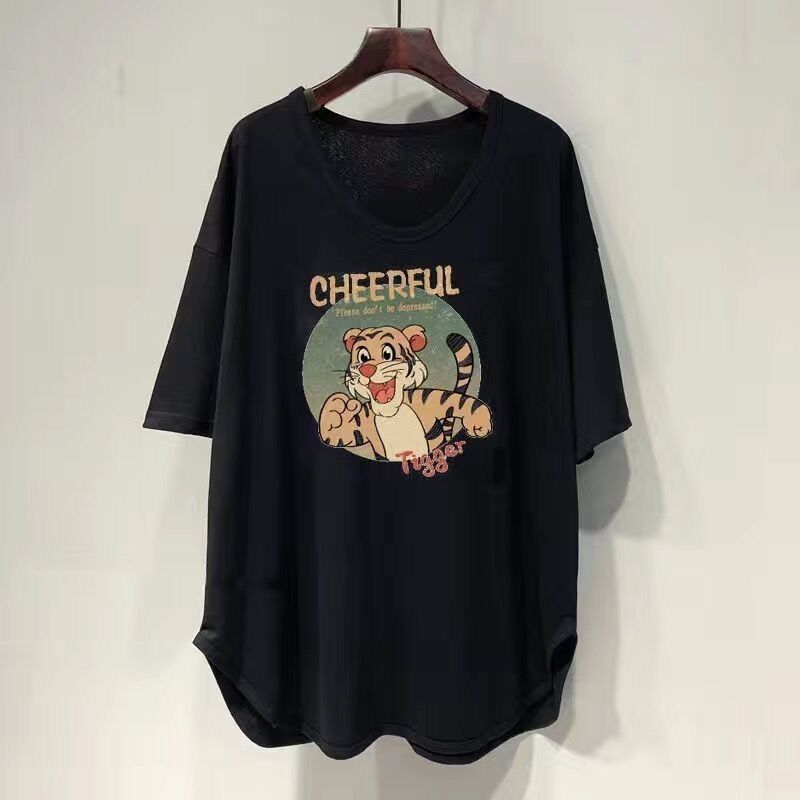 ファットmm 150kg ゆったり大きいサイズ ミドル丈 UVカラー 半袖 Tシャツ レディース 夏新作 韓国版 痩身お腹カバートップ|undefined