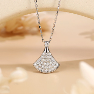 Full Diamond Mosan Small Skirt Necklace S925 Sterling Silver Plated 18K Gold Clavicle Chain Elegant High Sense Mosan Diamond Pendant