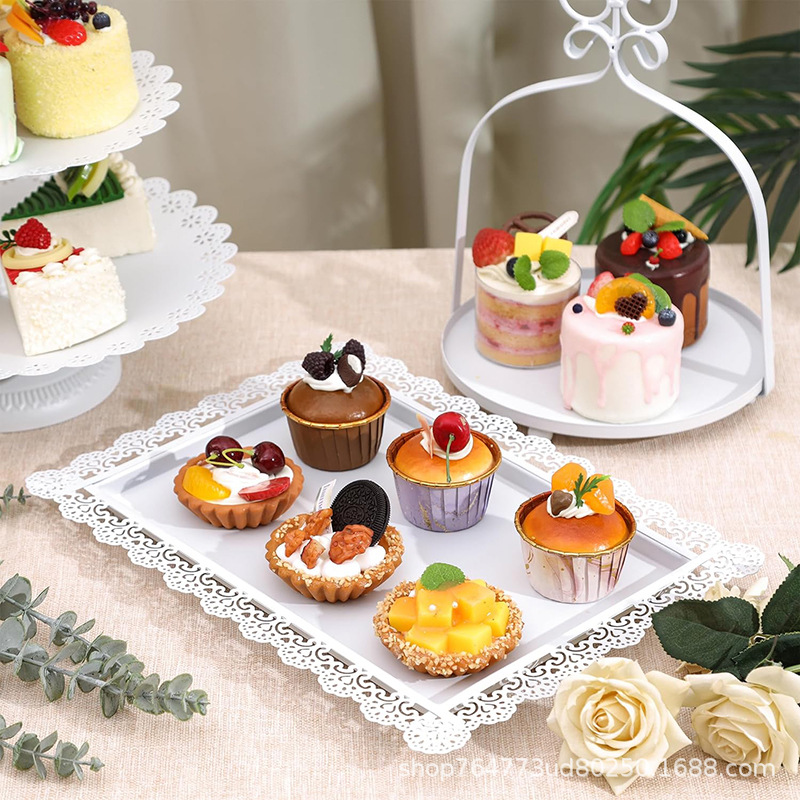 Envío gratuito de hierro de tres capas de encaje placa de la torta soporte de exhibición plato de aperitivo occidental pastelería mesa de postre de la boda image 4