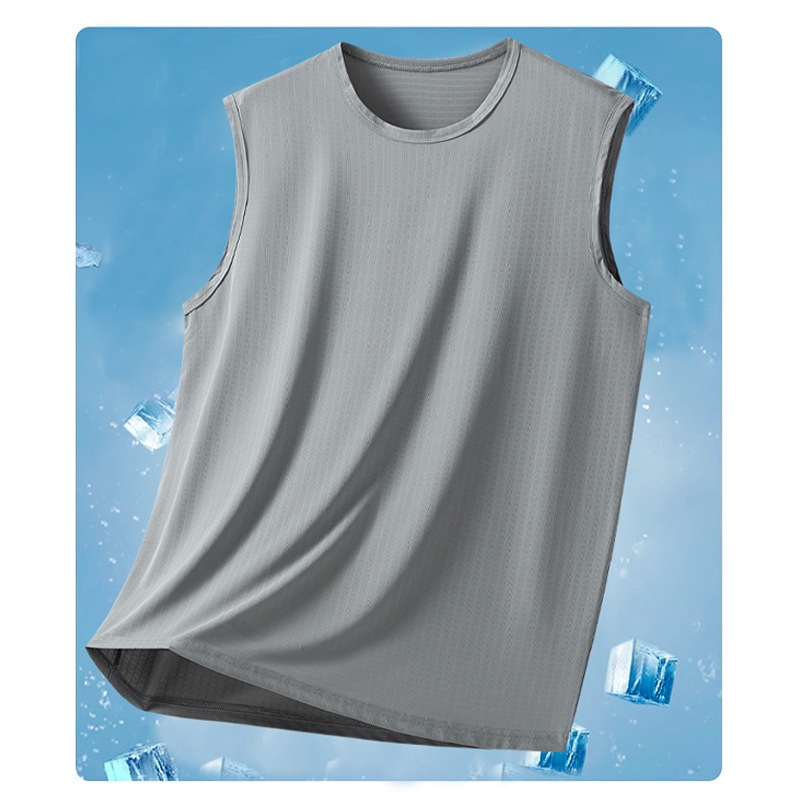 Verano de 2025 nuevo chaleco de seda de hielo de nuevo tipo chaleco de cuello redondo de hombre chaleco de deporte casual sin mangas
