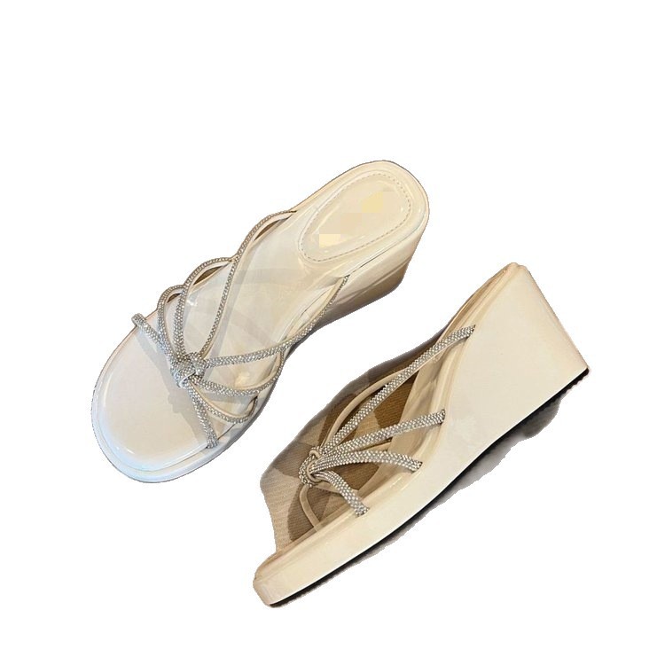 06 nuevo verano 7cm de altura de fondo con falda de diamante zapatillas para mujeres