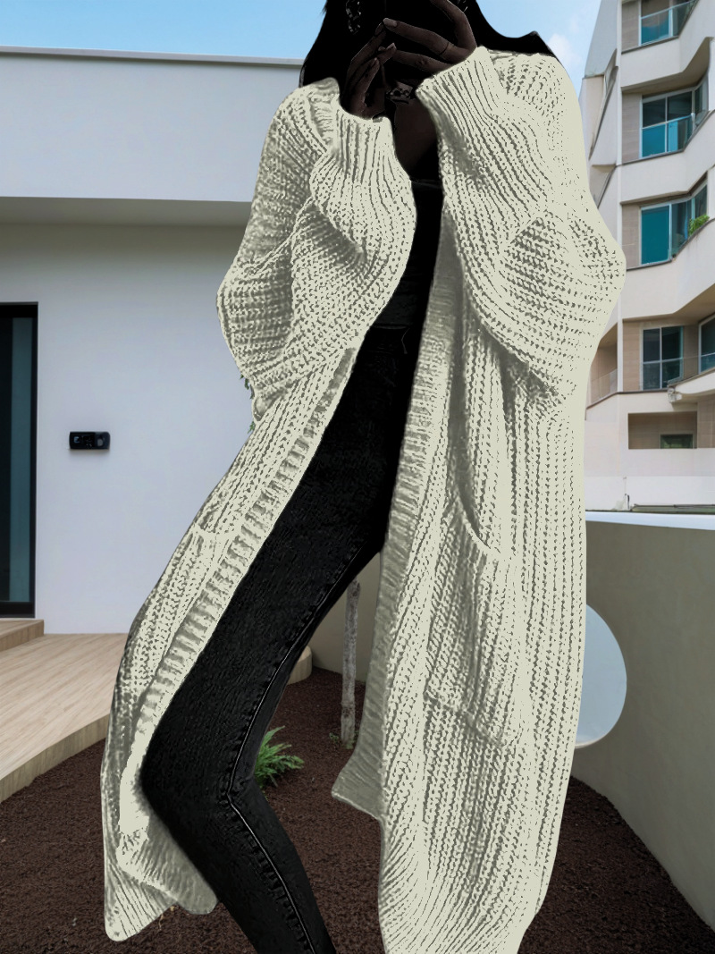 2024 ny efterår vinter doven stil sweaterjakke dame løs og alsidig basis langærmet strikket cardigan_voghion.com