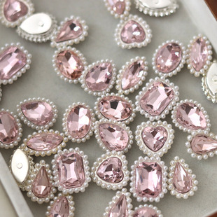 Mixed shape pink glass rhinestones with pearl lace sunflower DIY accessories hand-stitched diamond color