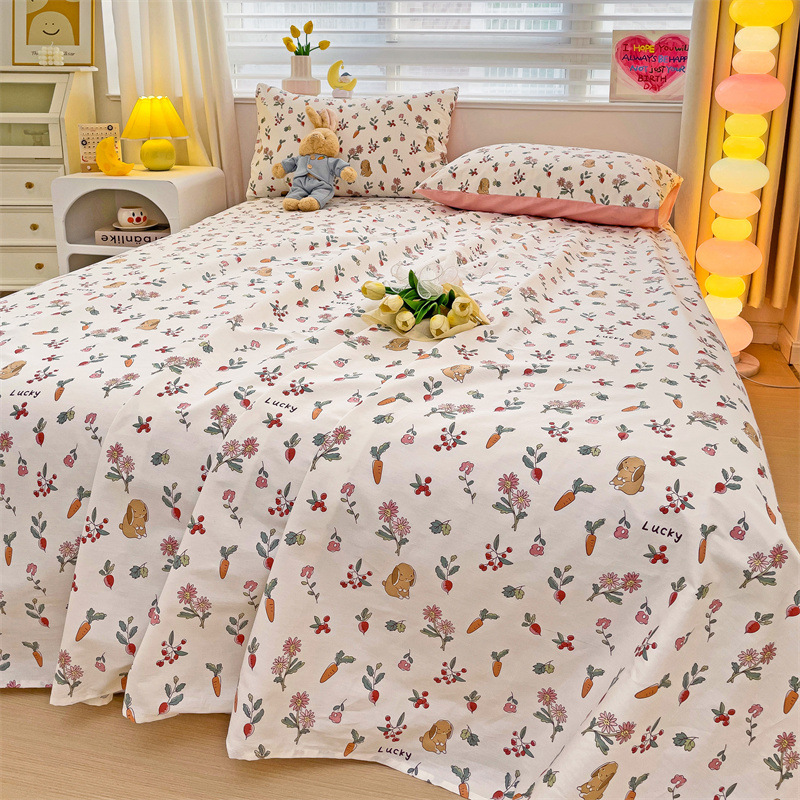 2025 nueva sábana de algodón fresco pequeña pieza individual 100 algodón dormitorio de estudiantes cama individual funda de almohada de tres piezas 2