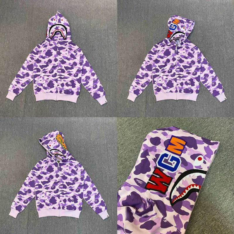 トレンディなブランド BAPE サメ迷彩ジッパースウェットシャツ男性と女性のカップル用ルーズトレンディなベルベットフード付きカーディガンジャケット男性用|undefined