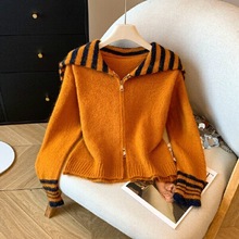 拉链毛衣开衫外套女秋季新款外搭软糯高级感海军领上衣