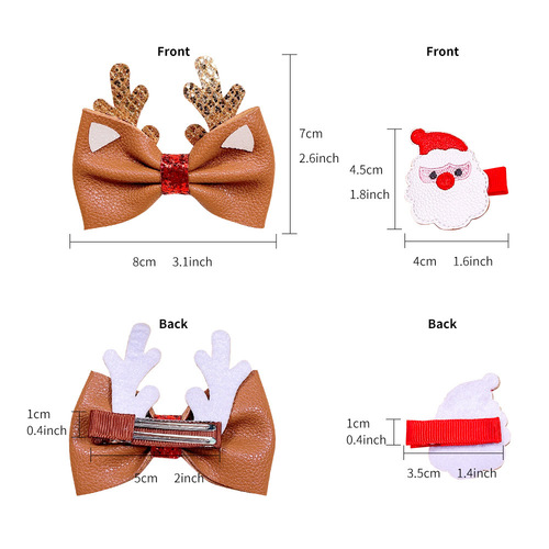 Children's Christmas Gingerbread Man Hair Clip European and American Christmas Leather Bow Side Clip Santa Claus Elk Headdress