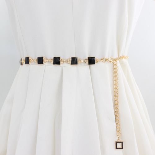 Waist chain women's ins style black and white double-sided chain small fragrance style with dress sweater waist waist decorative belt 2 options available