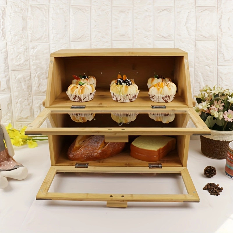 竹製の大容量パンボックス収納ボックスはキッチン収納に適しています|undefined