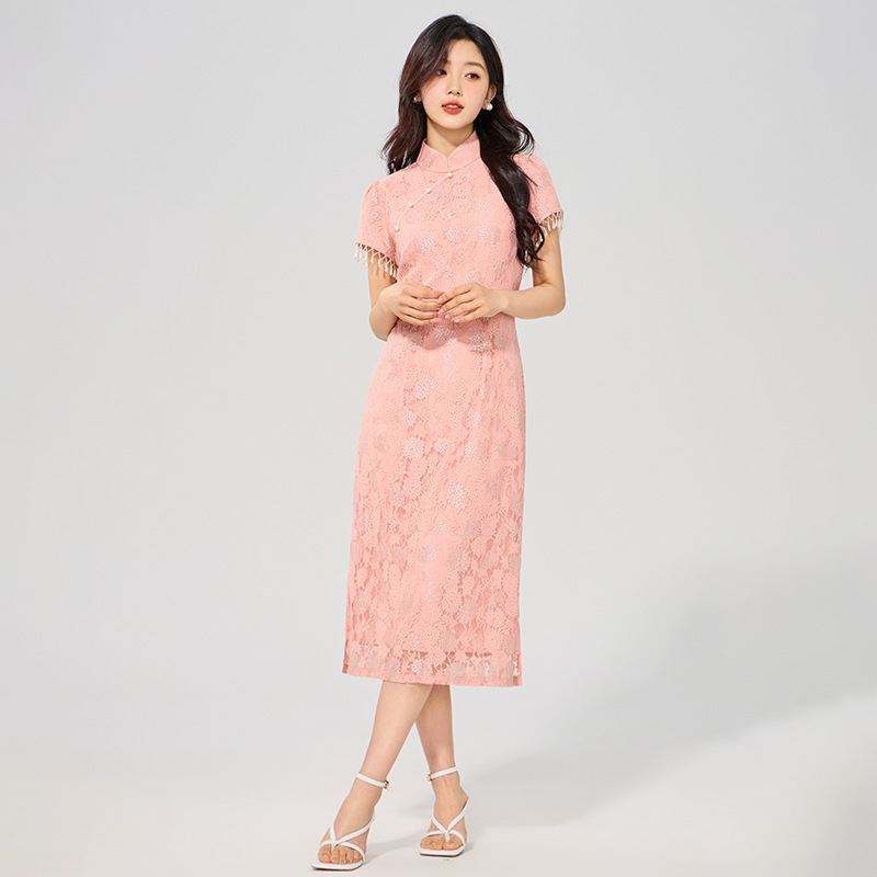 Full Court Flower [Fink] Engagement Dress Bride Occasion Dress Cheongsam Elegant New Chinese Style Lace Dress