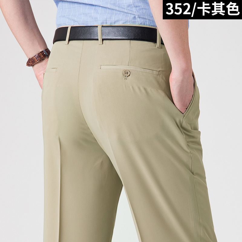 Pantalones de traje plisados dobles de verano delgados de mediana edad y ancianos de cintura alta pantalones de traje formal informal de negocios sueltos pantalones de traje sin planchar image 12