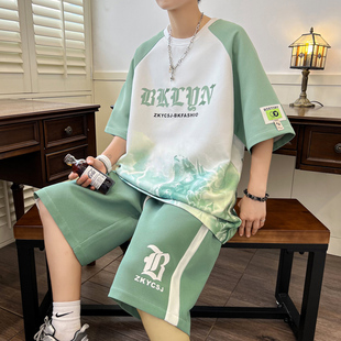 13 Teenagers Short-sleeved T-shirt Boys 12-15 Years Old Junior High School Middle School Students 14 Handsome Big Children Summer Wear Sports suit