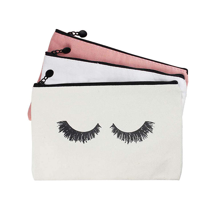 canvas bag日常美妆工具袋 可爱眉毛印logo 拉链笔袋收纳手机零钱