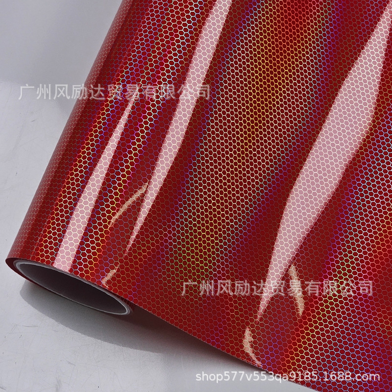 PET Laser Honeycomb Rainbow Carbon Fiber Interior Trim Glossy Black Red Silver Full Body Motorcycle Color Change Film