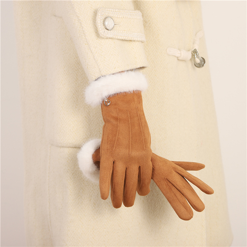 Guantes cálidos de invierno para mujeres, guantes de lana creativos para conducir vehículos eléctricos a prueba de viento con pantalla táctil de seda
