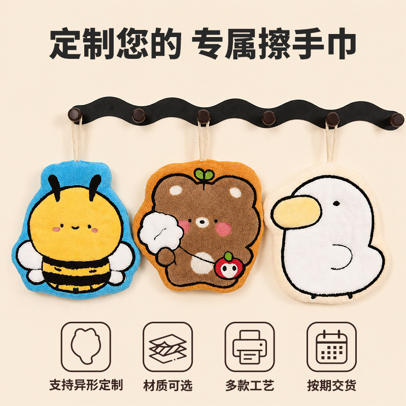 Customized Hand Towels with Special Shapes, Cartoon Animals, Little Bees, Hanging Kitchen Towels, Thick Absorbent Handkerchiefs