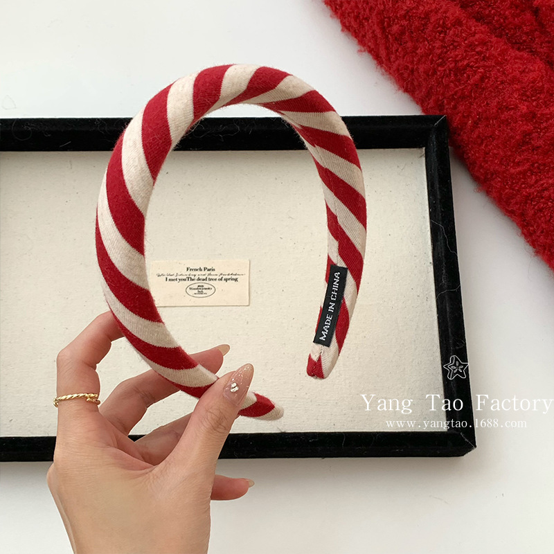 Año Nuevo a rayas rojas de cordero cabello cordaño Otoño Invierno 2024 nuevo cráneo alto presión corda de cabello cordajo de cabello cordajo de cabello adornamiento de cabeza