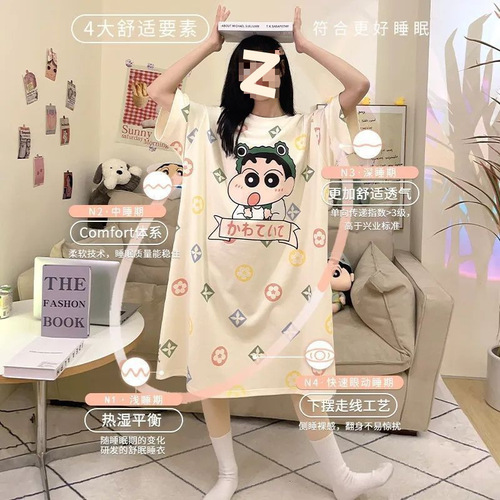 Sleepwear pajama set summer summer short sleeve plus size cartoon cute loose home clothes student new style