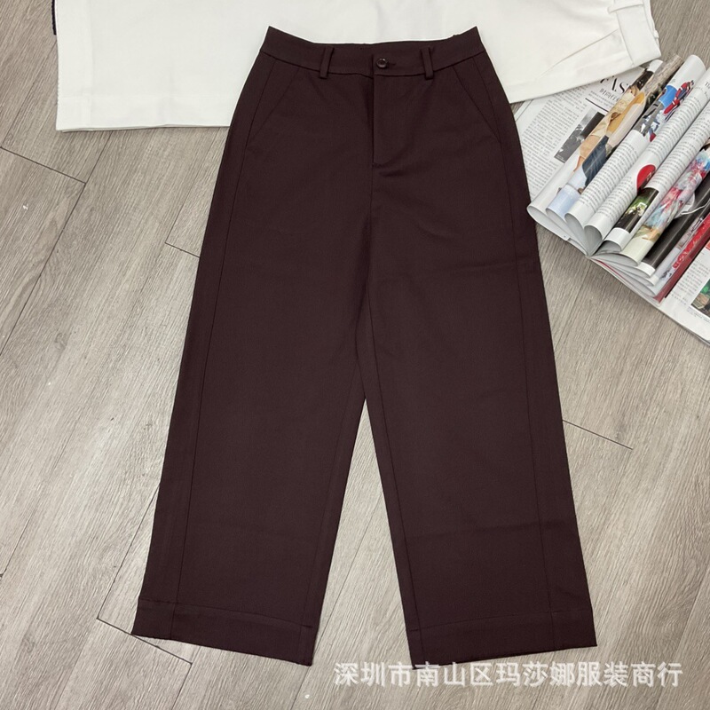 南油高端2025秋季新款时尚百搭高腰阔腿裤简约显瘦休闲九分裤气质|undefined