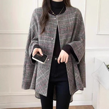 特价现货跨境秋热卖外套女中长款格子呢子大衣（有里布）