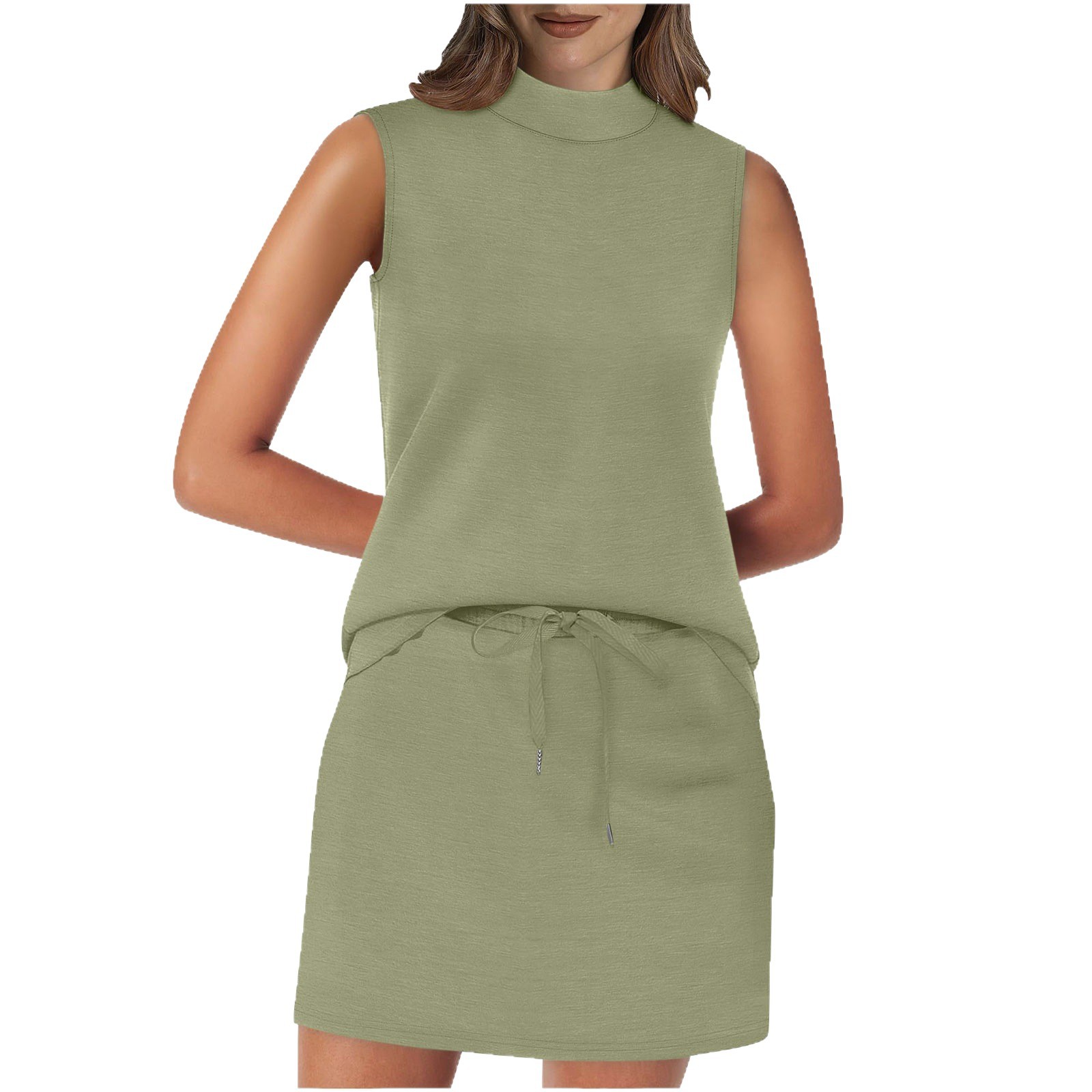 New European American Cross-border Women's Solid Color Summer Beach Vacation Sleeveless Stand-up Collar Top And_voghion.com
