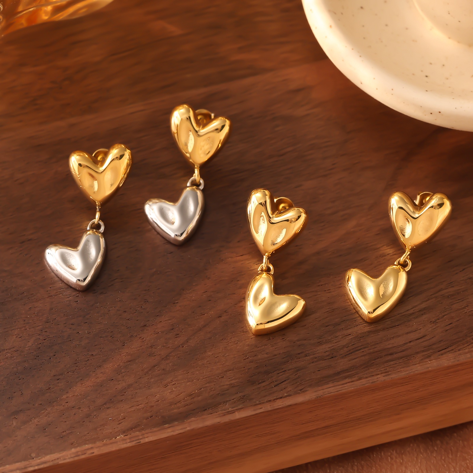 8g Weight 1 Pair Elegant Classic Style Heart Shape 304 Stainless Steel Drop Earrings