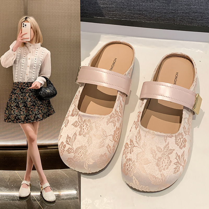 Retro ballet shoes Chinese style flat square toe