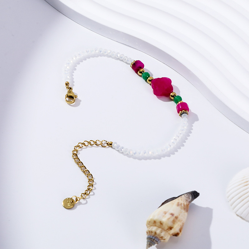Holiday, Daily Occasion Sweet Flower 304 Stainless Steel Artificial Pearl Bracelets In Bulk