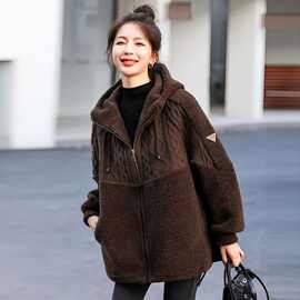 欧洲站皮毛一体羊羔毛外套女2025冬装新款宽松加厚复古颗粒绒大衣