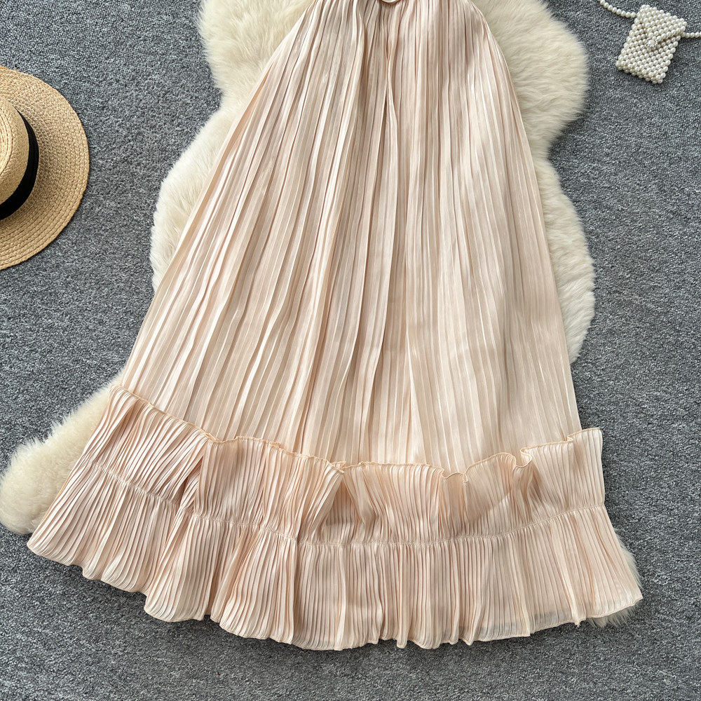 French Style Off-Shoulder Spaghetti Strap Dress Korean Waist Cinching Summer Elegant Long Dress for Vacation_ecoleips.com